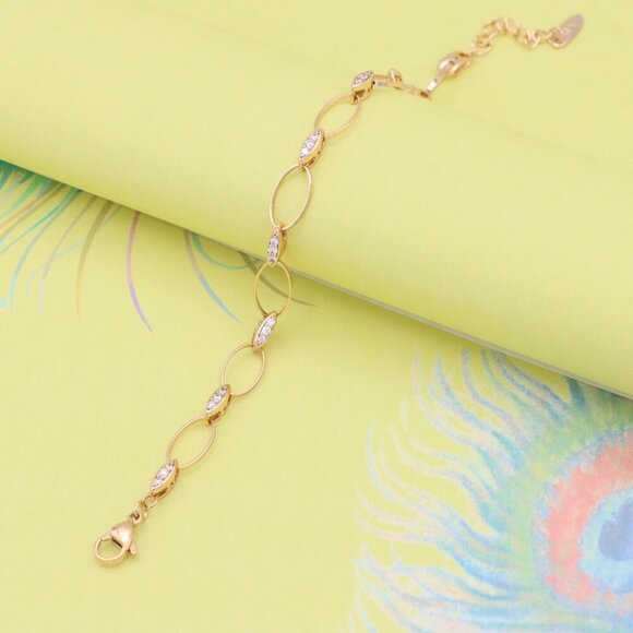 "Elegant Oval Link Rose Gold Bracelet with Sparkling Accents, XPBL0916 - Picture 7 of 11